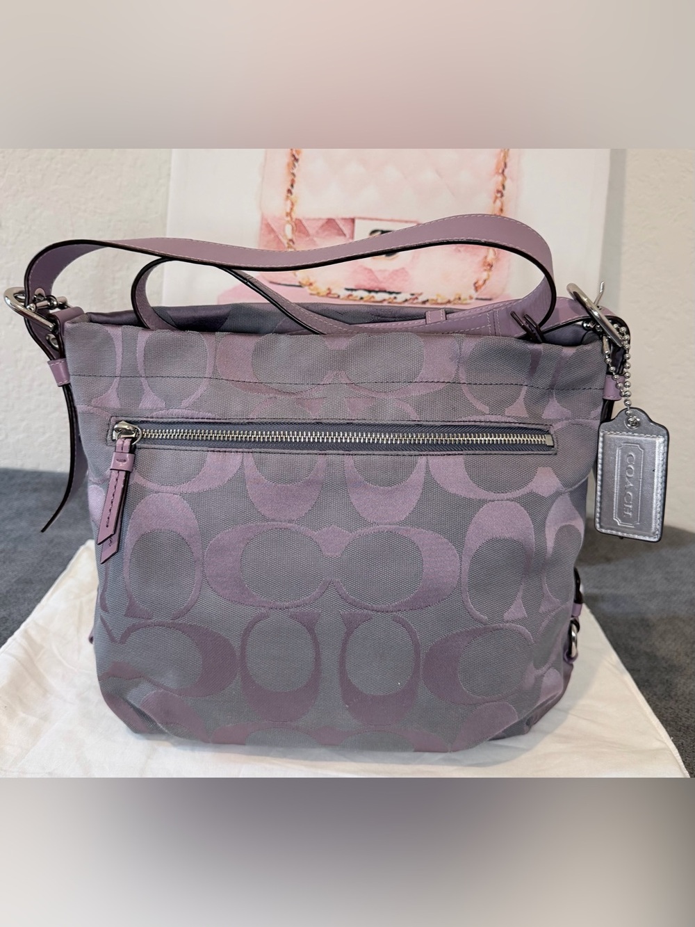 Coach Lavender and Gray Signature C Canvas Duffle Shoulder Bag No. E1257-F15067